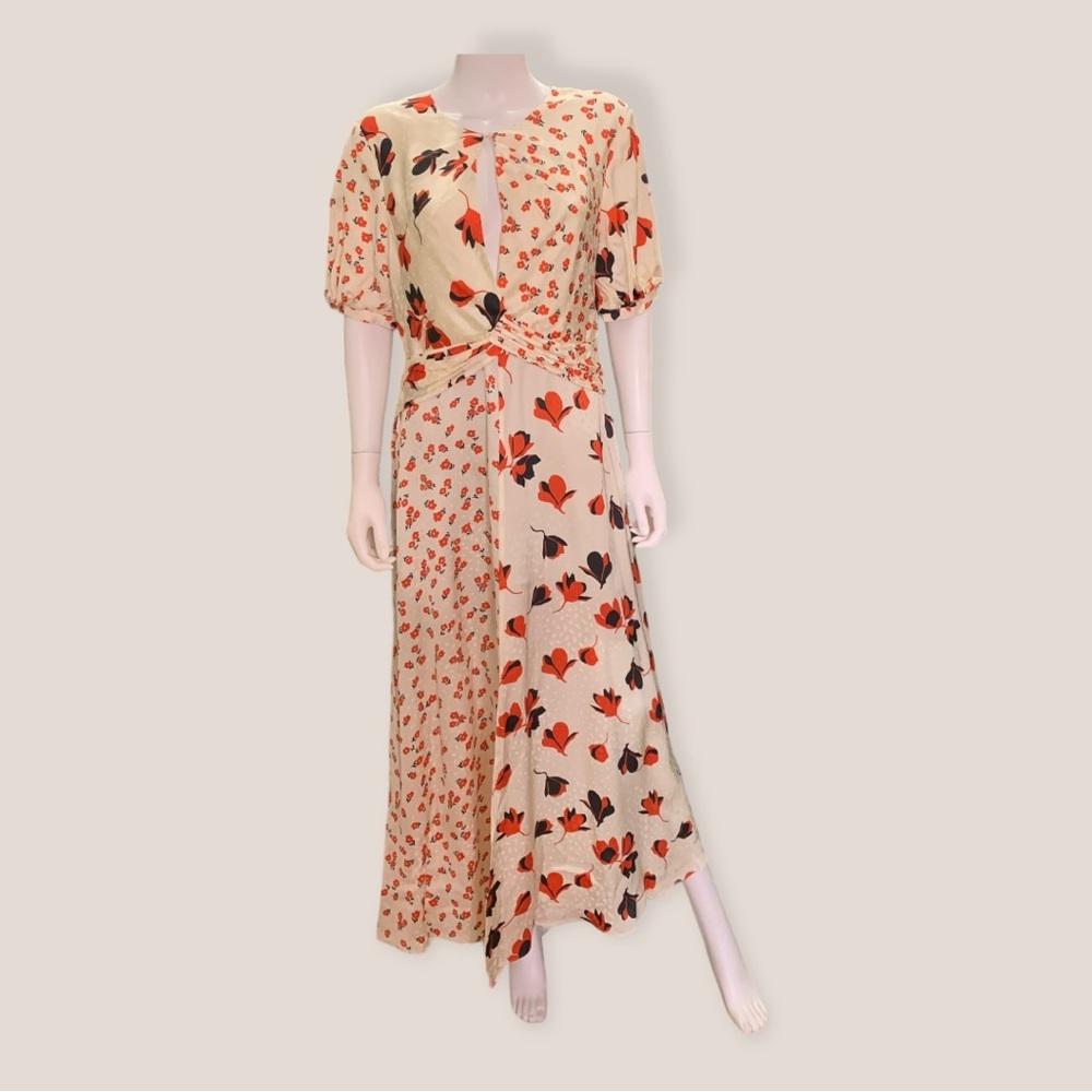 Self-Portrait Floral Print Prairie  Front Slit Keyhole Dress Size 10